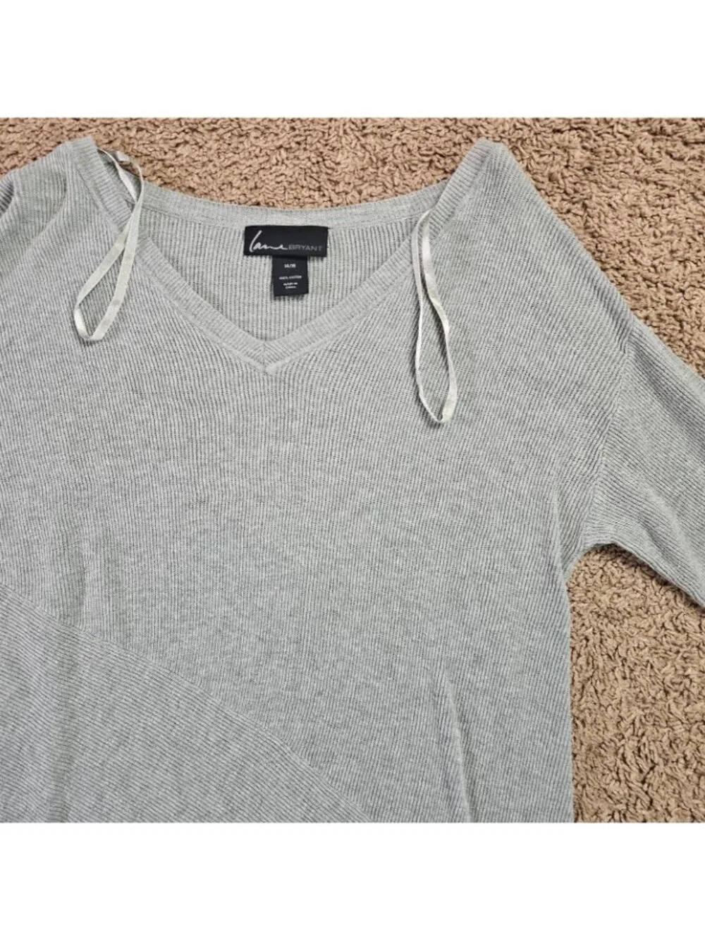 Lane Bryant Pullover Top Womens 14/16 Gray Ribbed Asymmetrical Hem 3/4 Sleeve - Picture 7 of 11